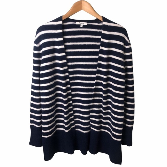 Madewell Cozy Walker Striped Cardigan Open Front Navy Blue White Size XS M0706 - Picture 3 of 11